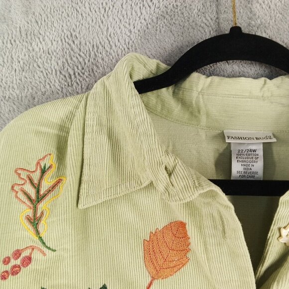 FASHION BUG Embroidered Fall Corduroy Button Up Shirt 22/24W 100% Cotton Green - Picture 5 of 13